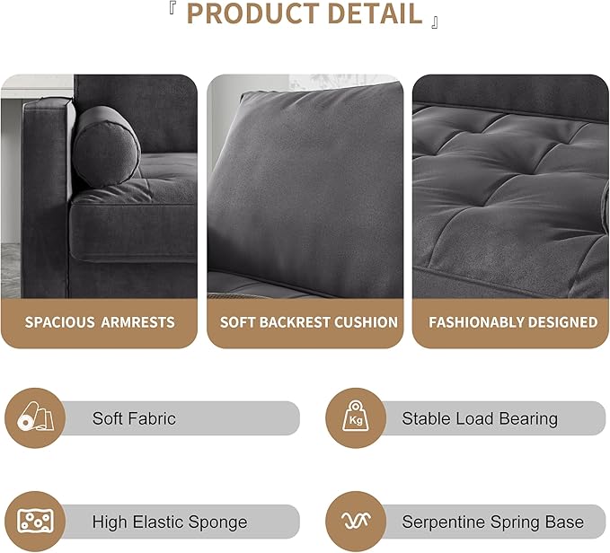 SILKIR Velvet Loveseat Sofa Love Seats Furniture for Small Spaces Mid-Century Modern Loveseats for Living Room Love Seat Couch 58 Inches Grey