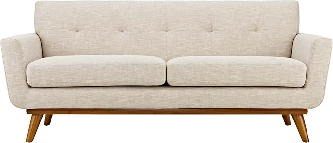 Modway Engage Mid-Century Modern Upholstered Fabric Loveseat in Beige