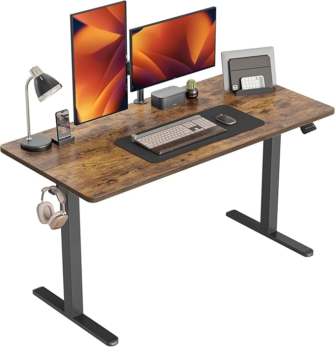CubiCubi Electric Standing Desk 55 x 24 Inches Height Adjustable Sit Stand Desk Ergonomic Home Office Computer Workstation Rusticbrown