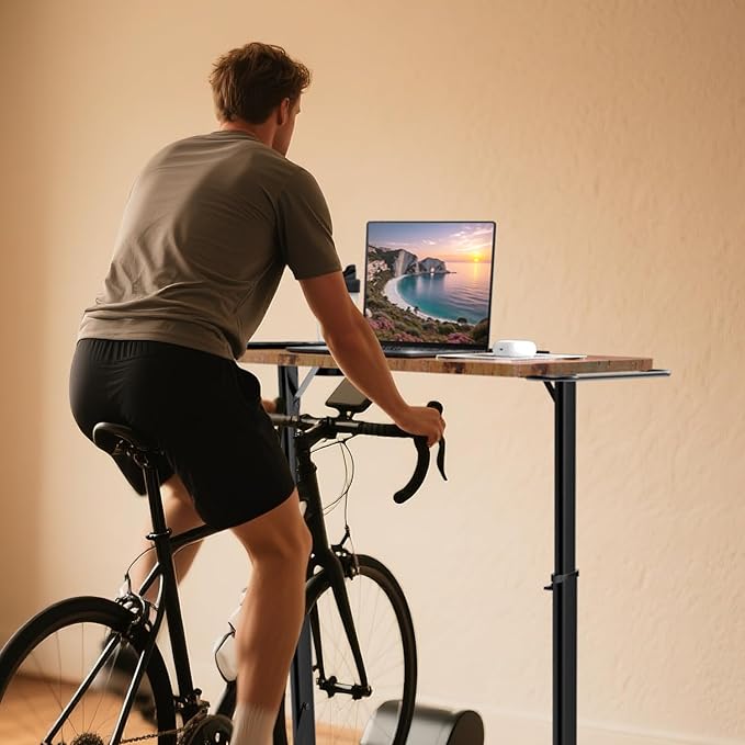 Adjustable Treadmill Walking Pad Desk for Bike/Cycling Trainer Workstation Standing Desk Trainer Stand Table for Indoor Treadmill Attachment-Exercise While Working or Watching TV Rustic Brown