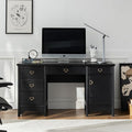 Chogori 55 Solid Wood Executive Desk Farmhouse Office Computer Desk with 5 Drawers &amp Storage Cabinet Wooden Writing Table for Home Office Study Bedroom Black