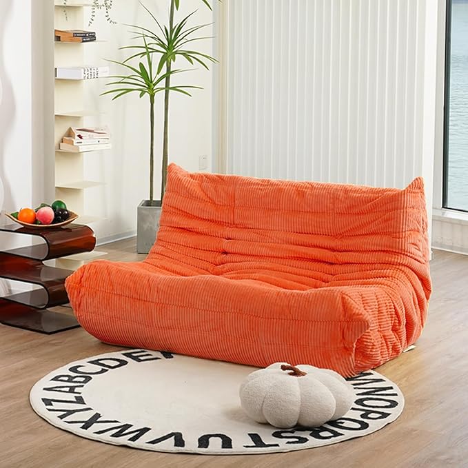 N&ampV Fireside Loveseat Mid Century Armless Twin Size Floor Sofa Soft Premium Corduroy Floor Lounge Chair Foam Sofa Accent Chair for Living Room Bedroom and Office (Tangerine)