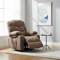 360° Swivel Recliner Chair with Lumbar Heating and Storage Side Pocket Oversized Adult Massage Rocking Chairs with USB &amp Cup Holders Ergonomic Single Sofa Chair for Living Room (Brown)