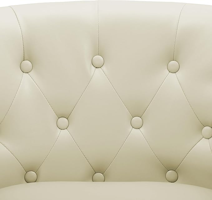 Emma Love Seat Button Tufted Faux Leather Barrel Loveseat Midcentury Modern 2 Seater Sofa Couch Small Loveseat for Small Spaces Bedrooms Couches for Living Room Easy Tool-Free Assembly - Cream