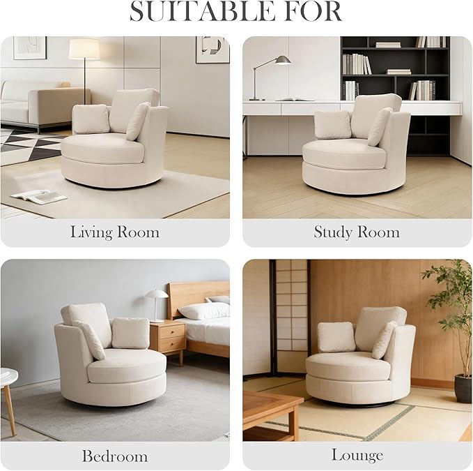 Aoiy &amp Wifon 40.5'' W Swivel Accent Chair with Storage Ottoman Round Arm Barrel Chair with 3 Pillows for Living Room/Bedroom/Apartment Beige