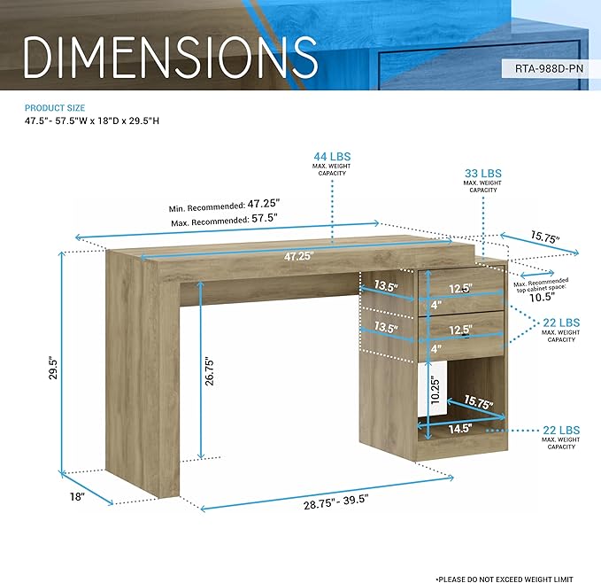 Expandable Computer Gaming Desk &amp Home Office Corner Desk - Heavy Duty Wood Craft Study Table with Storage Adjustable Work Standing Desks for BedroomLightbrown