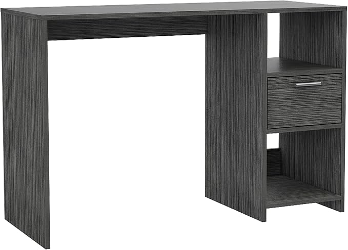 Penau Computer Desk with Drawer and Two Shelves Compact Design for Home Office Spacious Work Surface 43.3W x 17.0D Inches Grey Finish Open Storage Compartments