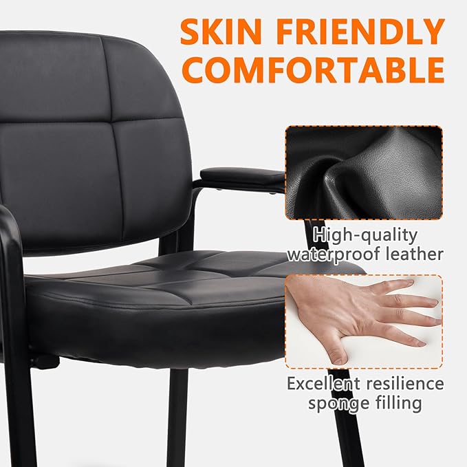 CLATINA Big &amp Tall 500 lbs Waiting Room Guest Chair Leather Office Reception Chair No Wheels with Padded Arms for Elderly Home Desk Conference Room Lobby Side Salon Clinic Black(4 Pack)