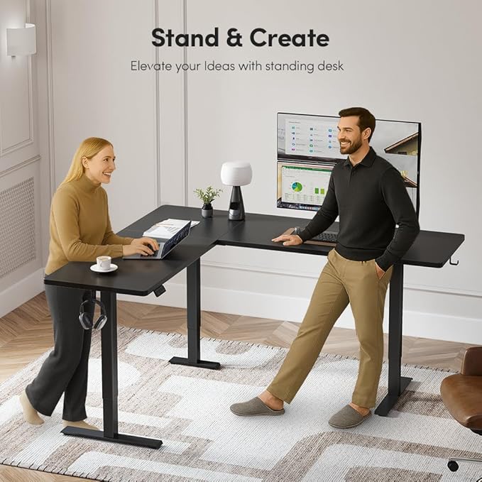 Cubiker 75 * 63 L Shaped Standing Desk Reversible Corner Standing Desk Suitable for Home Office Black