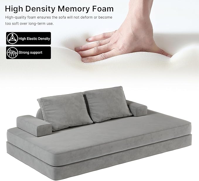 87 Folding Sofa Bed King Size Convertible Sleeper Sofa with Movable Backrest Foldable Futon Floor Couch Bed Chenille Boneless Couches for Living Room(Grey)