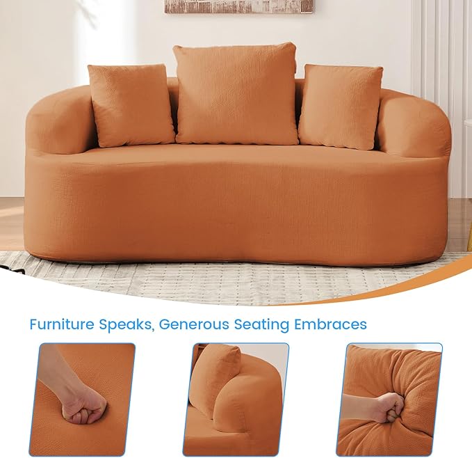 PUREMIND 67 Couches for Living Room Boneless Comfy Modern Sofa Cloud Sectional Modern Sleeper Couch with Chaise for Bedroom Apartment No Assembly Required (Orange)