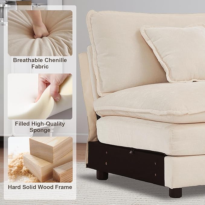 Sofa Middle Position Splicing Combination Chenille Couch for Living RoomApartment Accessories for Modern Home Decor（Beige