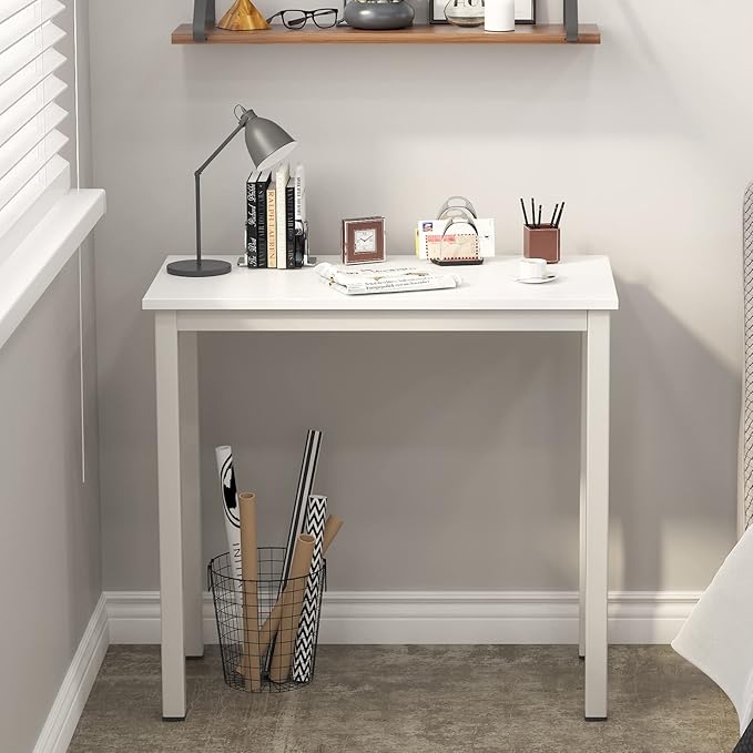 Need 31 Inch Small Computer Desk Modern Simple Style Writing Desk for Home Office Basic PC Work Desk with White Metal Frame White