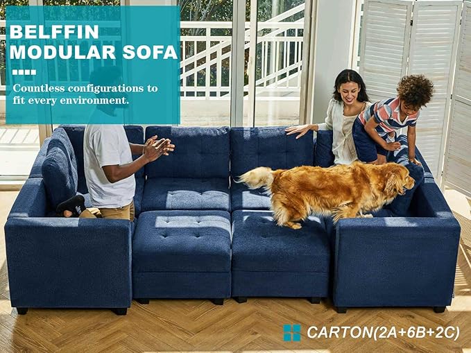 Belffin Armrest Module for Modular Sectional Sofa Couch Side Armrest for Sectional Modular Sofa Fabric Blue