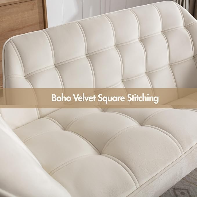 Small Loveseat Sofa 48 inch Velvet Love Seat for Living Room Comfy Mini Couch with Gold Legs for Small Spaces Bedroom Apartment Office Cream