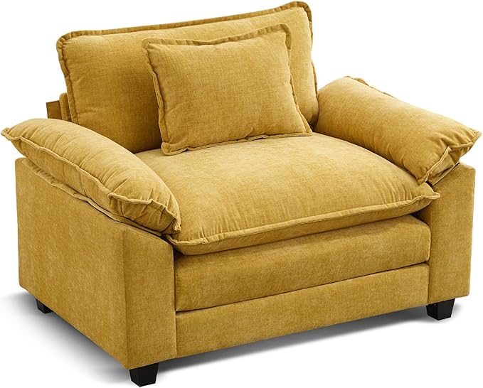 URRED Modular Sectional Sofa Comfy Cloud Couch Modern Chenille Sofa Sleeper Deep Seat Couches with Ottoman/Pillows for Living Room (Yellow 53'')