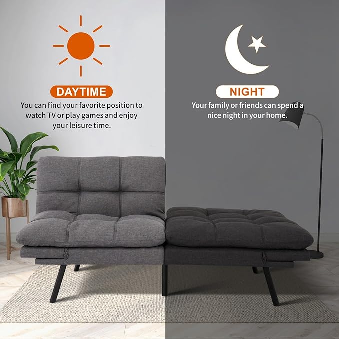 MUUEGM Convertible Futon Sofa Bed Memory Foam 71 Sofabed Modern Loveseat Sleeper Sofa with Adjustable Backrest &amp Armrest for Small Space Office Couch for Living RoomApartmentOffice