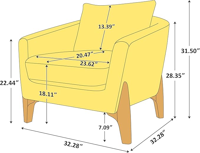 VANOMi 32 Living Room Chairs Comfy Chair for Bedroom with Thick Cushion Sharpe Arm Chair for Reading Office Apartment Camel