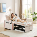 Convertible Sleeper Sofa Chair Bed 3 in 1 Velvet Single Small Futon Sofa Bed with Phone Holder &amp USB PortsPull Out Couch Recliner with Adjustable Backrest for Living Room Office Small Place(Be