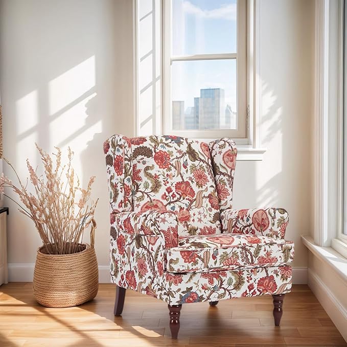Chifee &amp Vingol Wingback Chair High Back Armchair Upholstered Living Room Chairs Comfy Single Sofa ChairRed