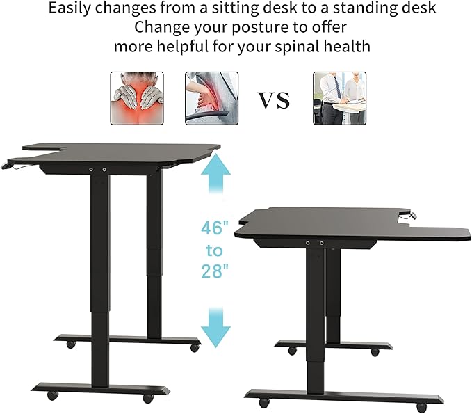 59x 29 x 46 Inches Reversible L-Shaped Electric Standing Desk Adjustable Height Sit Stand up Desk Memory Computer Home Office Desk Sit Stand Home Office Computer Desk (Black)