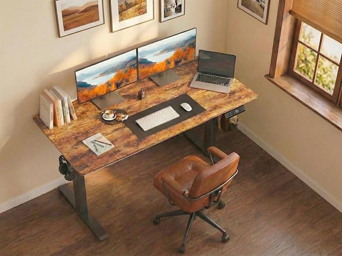 BANTI One-Piece Standing Desk Adjustable Height Stand up Home Office Desk 48x24 Inch Electric Standing Computer Desk with 4 Memory Presets Headphone HookRustic Brown
