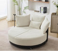 Polibi 52.75 Round Swivel Barrel Chair with Phone Holder and 360°Rotating Pulley Polyester Upholstered Chaise Lounge Oversize Single Sofa Chair for Living Room Bedroom Beige