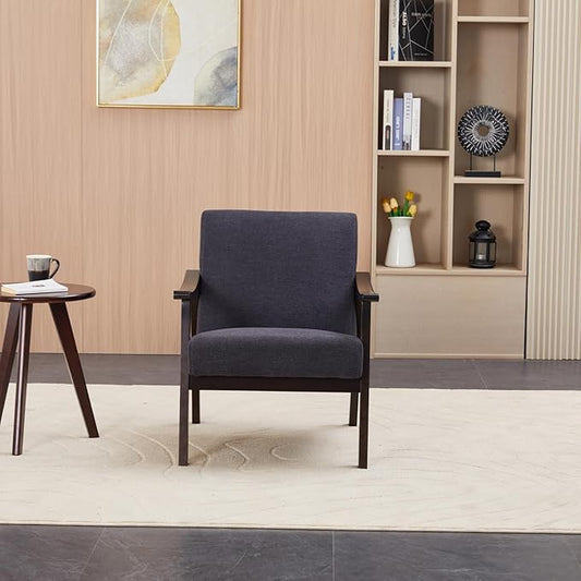 Mid-Century Modern Accent Chair Modern Armchair with High Back Upholstered Armchair with Solid Wood Legs Leisure Lounge Reading Chair for Living Room or Bedroom (Antique Black)