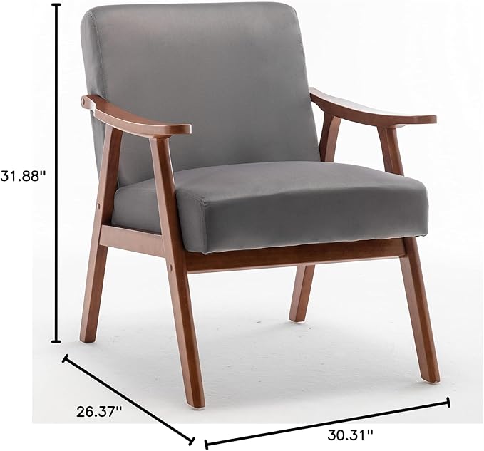 Container Furniture Accent Chair with Microfiber Upholstery and Solid Wood Frame Classic Mid-Century Modern Living Room Furniture for Extra Seating Grey