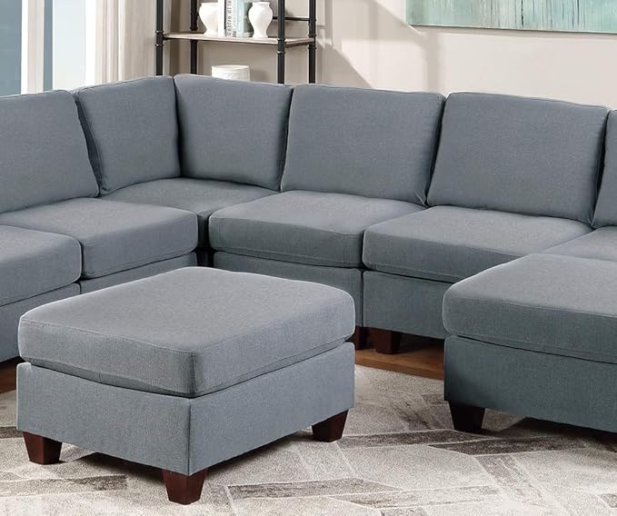 NewCosmos Living Room Furniture Armless Chair Grey Linen Like Fabric 1pc Cushion Armless Chair Wooden Legs