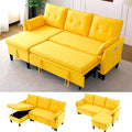 78 L-Shaped Sleeper Sofa Bed Couch 3-Seater Reversible Pull Out Couch Bed with Storage Chaise Lounge Cotton-Linen Pullout Sofabed Sectional Couches for Living Room Apartment Yellow