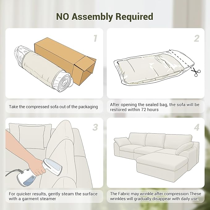 108.3 Cloud Sectional Couch Comfy 3 Seater Boneless Couch No Assembly Required Couches for Living Room Deep Seat Modular Sectional Sofa (Plush Cream White)