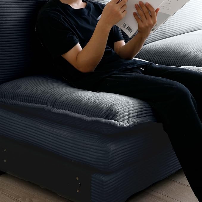 Oversized Deep Seat Single Sofa Chair 46 in Stylish Accent Couch Chair with Ottoman Footrest &amp One Throw Pillow Modern Upholstered Corduroy Fabric Comfy Armchair for Living Room Bedroom Grey
