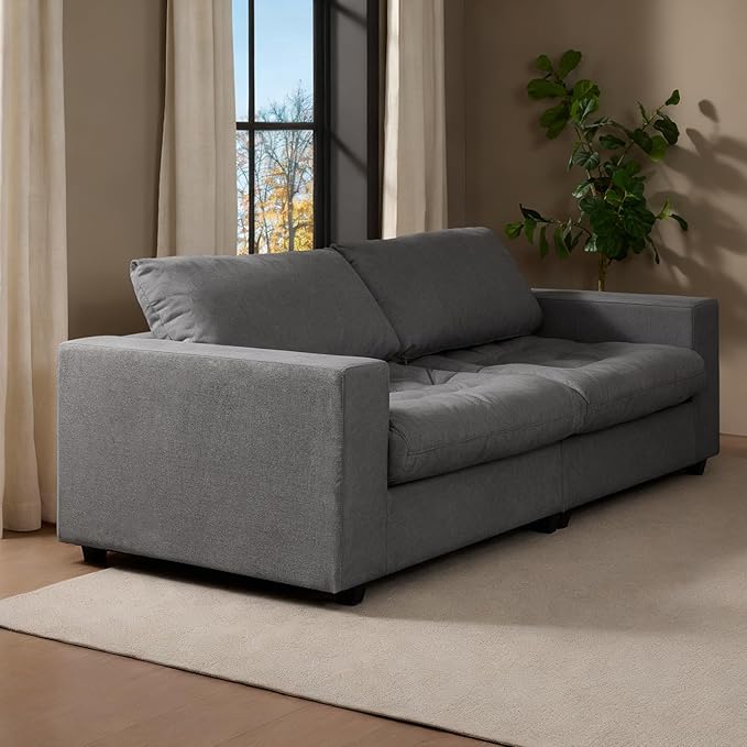 87'' Sofa Couch with Hidden Storage Space Modern Sofa for Living Room Comfy Upholstered 2-Seater Large Couch with Extra Deep Seat for Apartment Gray