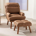 INZOY Accent Chairs with Ottoman Velvet Fabric Armchair with Ottoman for Bedroom Living Room Mid Century Modern Chair with Adjustable Backrest and Side Pockets Camel