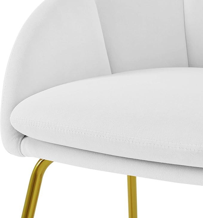 Yaheetech Velvet Living Room Chair Flower Shaped Armchair with Golden Legs Upholstered Side Chair for Vanity Room Living Room Kitchen Set of 2 White