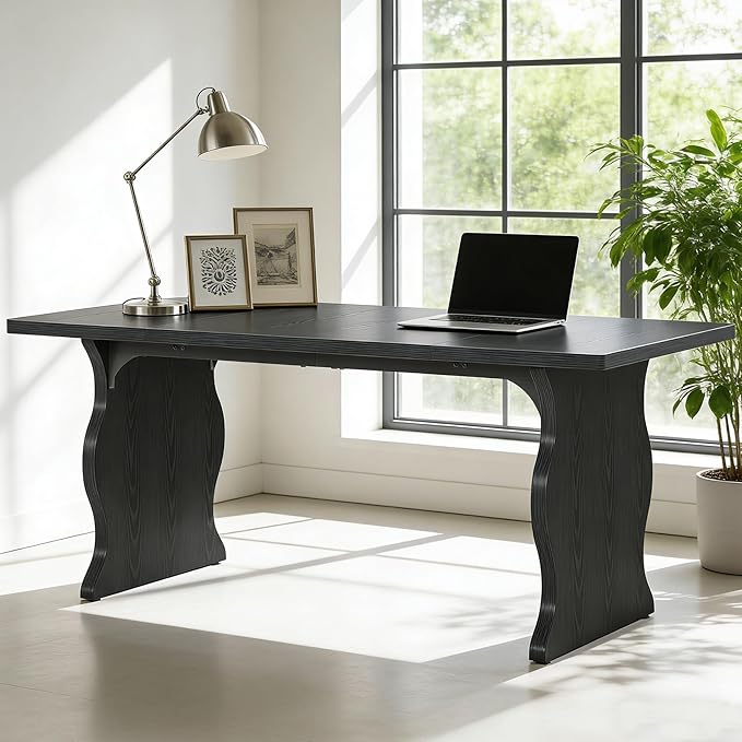 Tribesigns 63 Large Desk for Home Office Spacious Executive Computer Desk with Ample Leg Room Double PC Gaming Writing Table Study Desk with Sturdy Legs Black