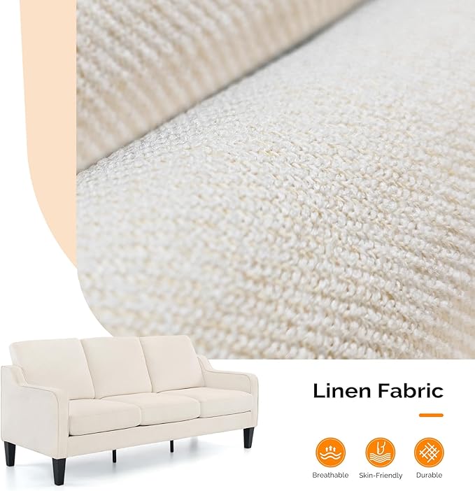 VINGLI Small Couch Sofa 71 Comfy Couches for Living Room Beige 3 Seat Sofa Couch Mid Century Modern Sofa Furniture Couches with Scooped Arms for Small Spaces Bedroom Apartment Studio