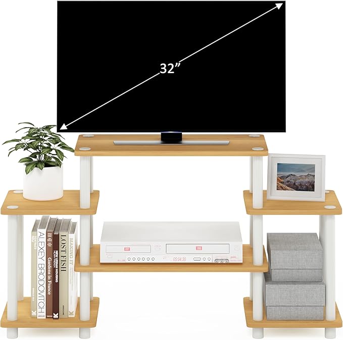 Furinno Turn-N-Tube No Tools Entertainment TV Stands Beech/White Square Corner
