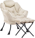 Lazy Chair with Ottoman Comfy Accent Lounge Chair with Side Pocket Modern Reading Armchair with Footrest Upholstered Sofa Chair for Small Spaces Bedroom Living Room Dorm Beige