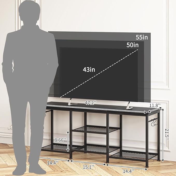YGEOMER 55 Inch TV Stand for Bedroom Entertainment Center for Living Room Black