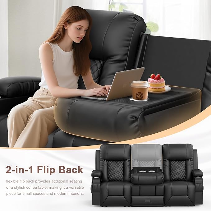 YONISEE 3 Seat Recliner Sofa with Flip Backrest Design Loveseat Reclining Sofa with Storage Drawer USB Ports 2 Cell Phone Holder Loveseat Recliner Couch for Living Room