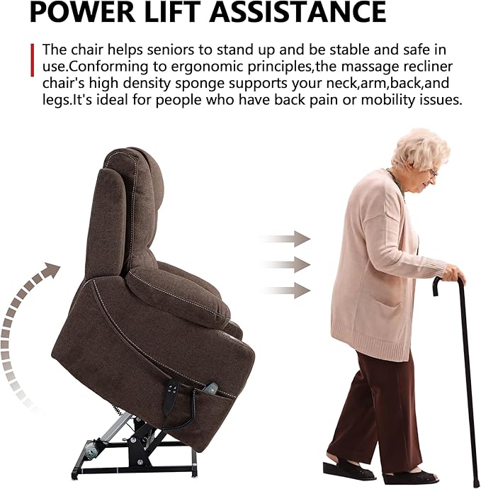 Large Power Lift Recliner Chair Sofa with Massage and Heat for Big and Tall ElderlyInfinite PositionsDual MotorCup HoldersExtended FootrestVelvet Home Theater Seat