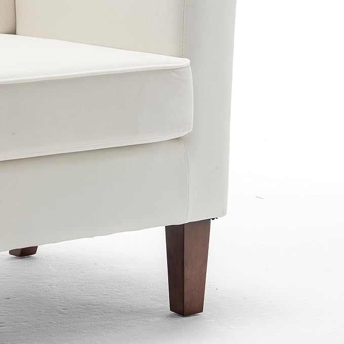 Contemporary Accent Arm Chair with Birch Wood Frame and Velvet Upholstery Armchair for Office and Living Room Decor Removable Cushions Beige