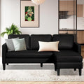 Leather L-Shaped Faux Leather Sofa Couch - Convertible Sectional Sofa - 3 Seat Couch with Chaise - Black