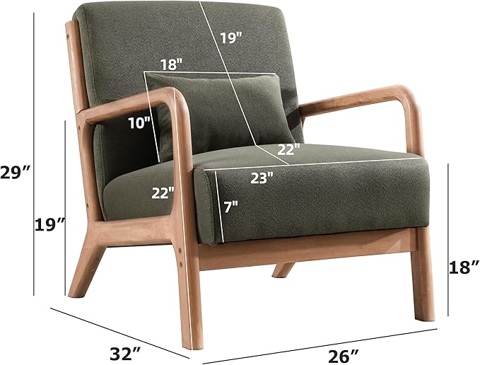 INZOY Mid-Century Modern Accent Chair Set of 2 Green Reading Armchair with Waist Cushion Upholstered Living Room Chairs for Bedroom Sunroom