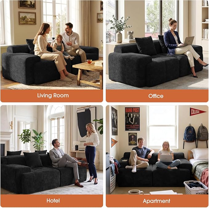 83.5 Sectional Loveseat Sofa Luxury 32.6 Deep Seat Boneless Couch Cozy Cloud Couches for Living Room Apartment Bedroom No Assembly Required (Dark Gray) | 17 Thickened Seat Super Soft Seat 2
