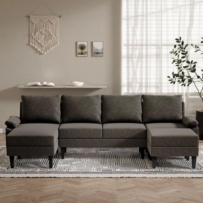 Sectional Couches for Living Room Furniture Sets 4 Seat U Shaped Sectional Couch with Storage Adjustable Sofa with Armrests and Ottoman for Apartment Dark Brown