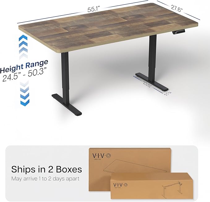 VIVO Electric 55 x 28 in Dual Motor Sit Stand Desk Memory Height Adjustment 2B Series Reclaimed Wood Top Black Frame DESK-KIT-2B55P
