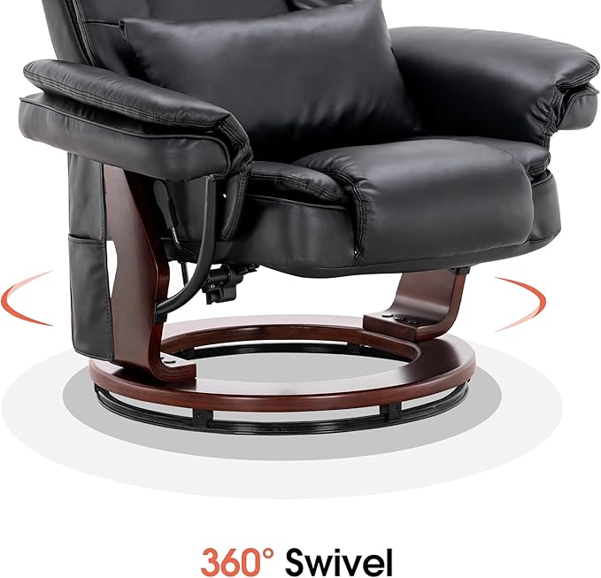 MCombo Swivel Recliner with Ottoman Chair TV Chair Sets with Vibration Massage for Small Space Living Room Bedroom 9096 9099 (Textile Black)